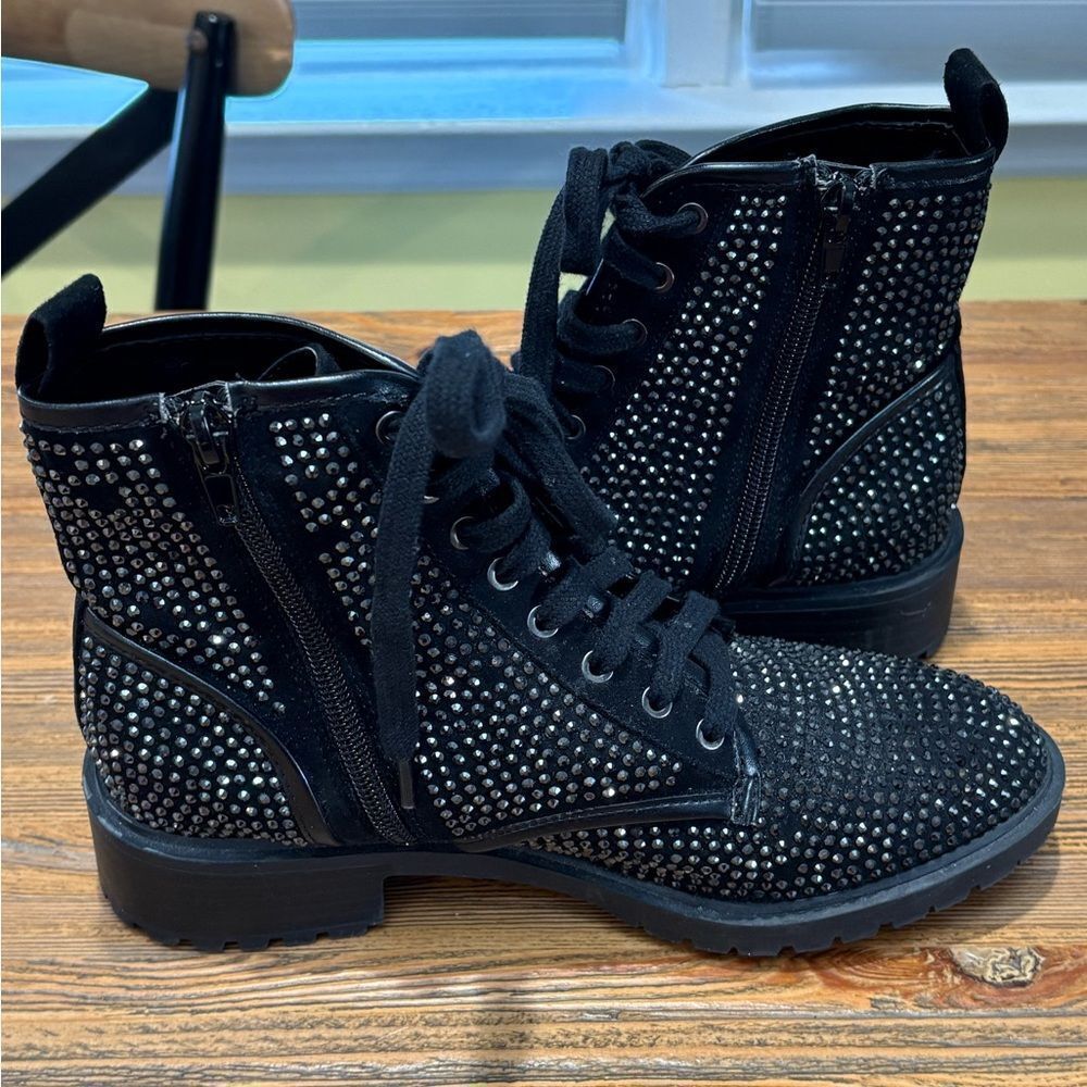 Madden Girl Kirra Black Lace Up Studded Boots - Picture 9 of 12